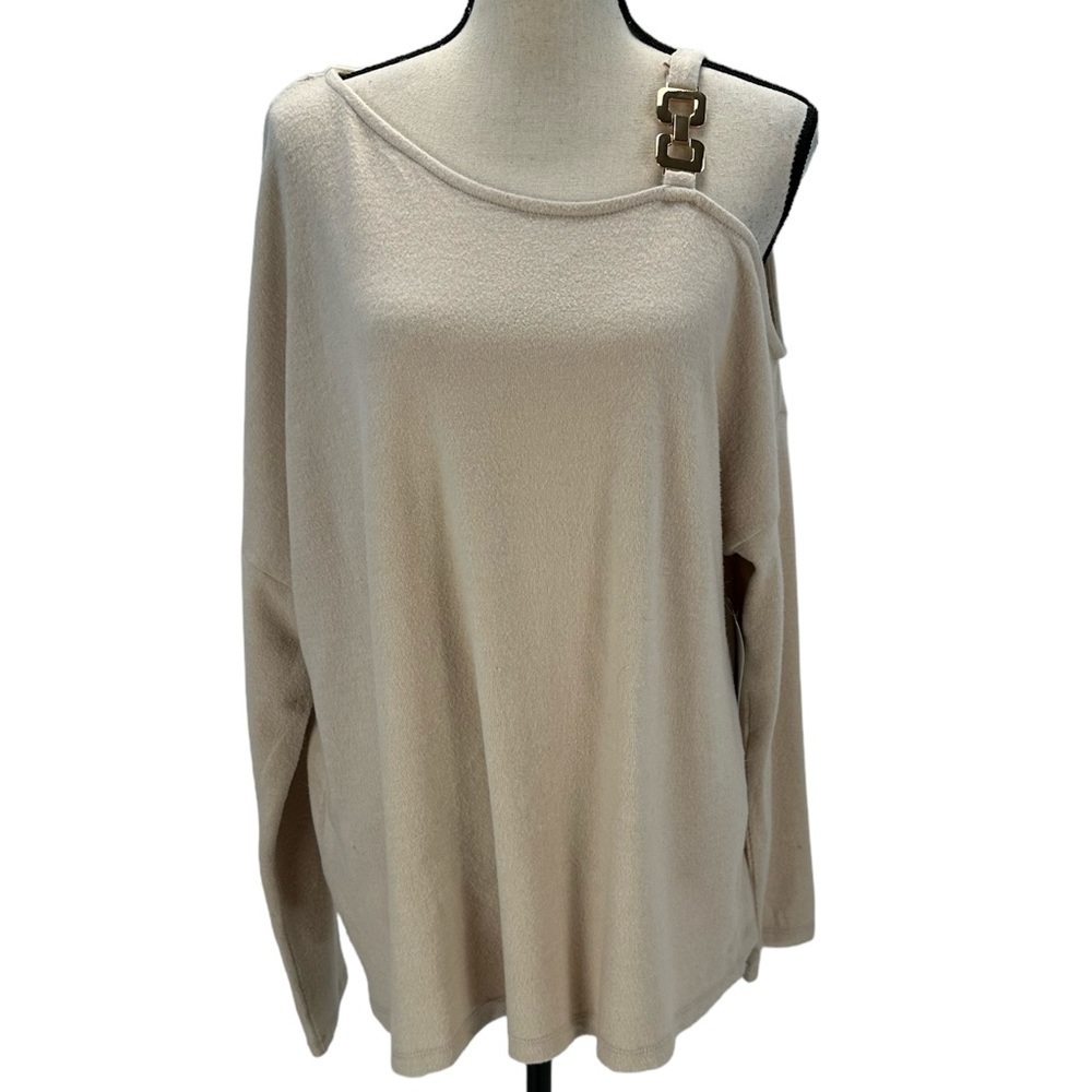 Willow Drive Long Sleeve Cold Shoulder Sweater - Tan - size XL